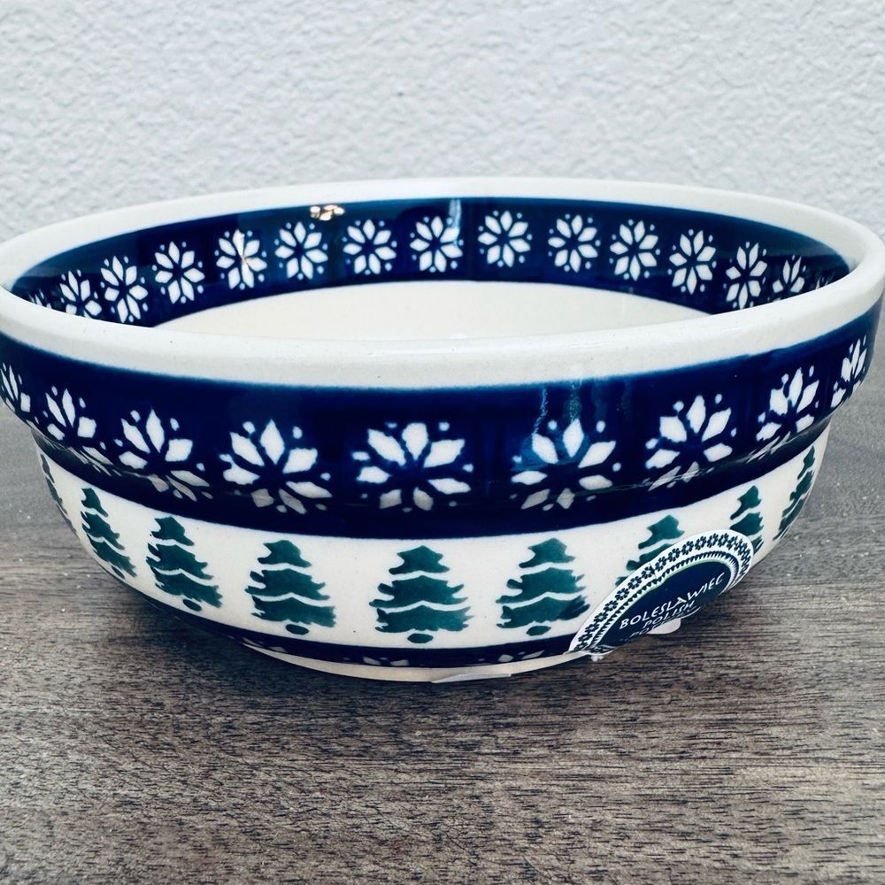 Boleslawiec Polish Pottery Snowflake Christmas Tree Holiday Soup Bowl Dish